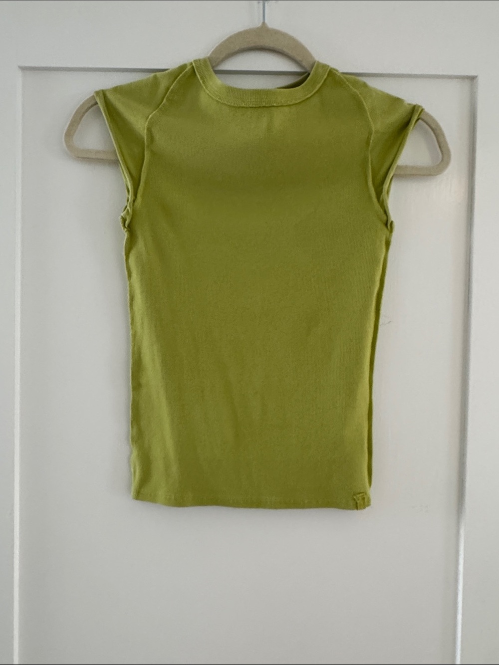 Free People We The Free Adventurer Green Ribbed Knit Cotton Cap Sleeve Shirt